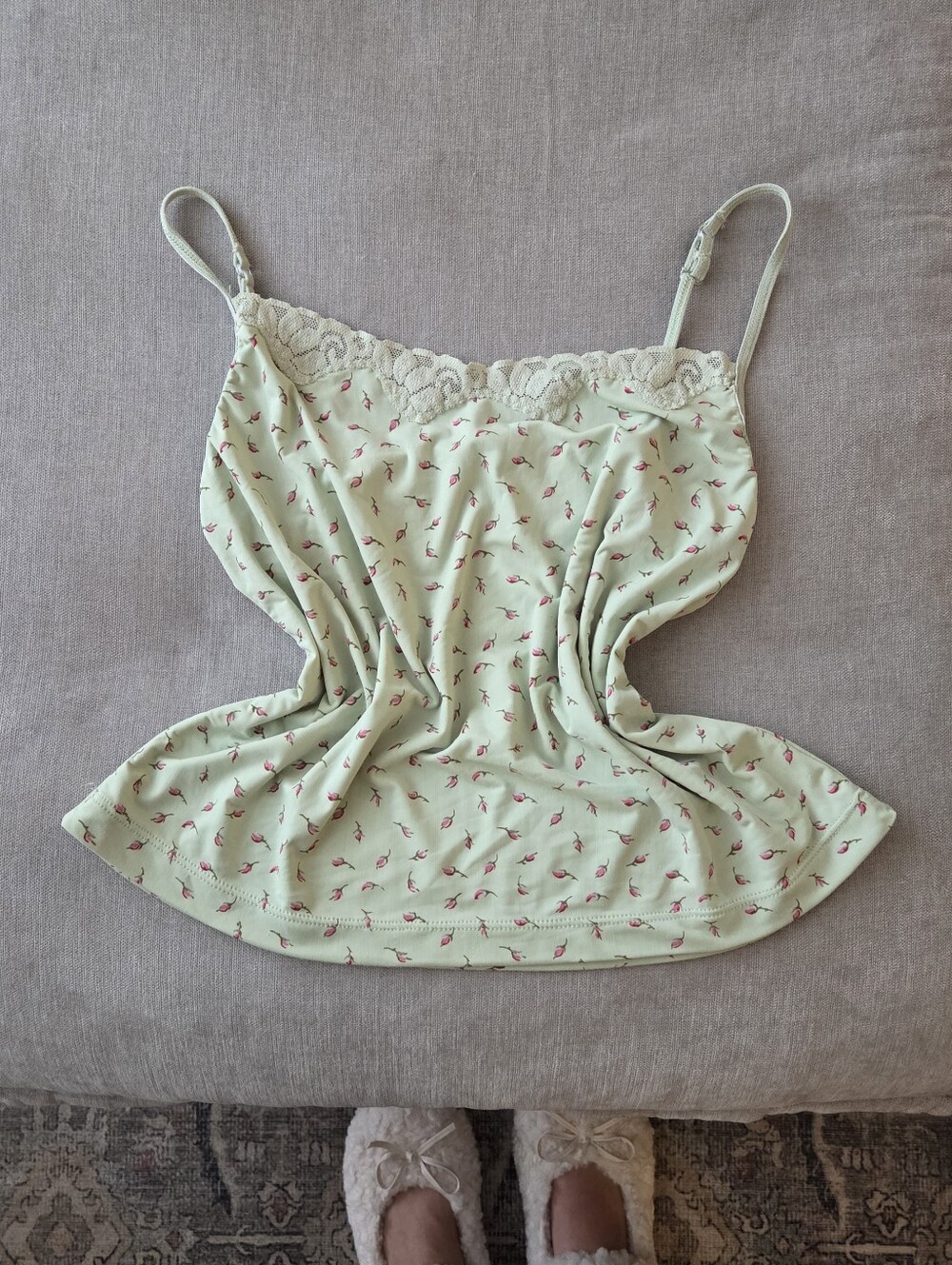 Romantic Green Floral Rose Lace Cami Tank Top